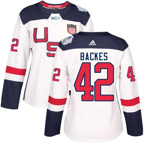 Team USA #42 David Backes White 2016 World Cup Women's Stitched NHL Jersey